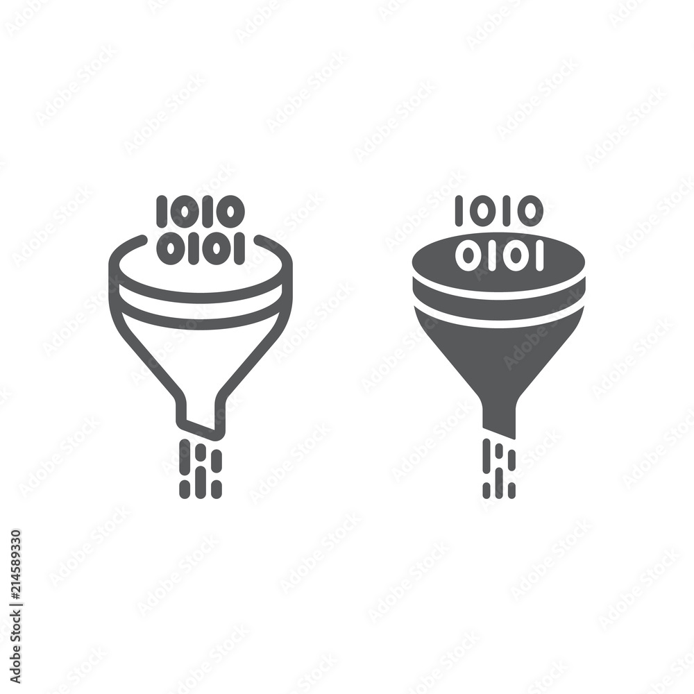 Poster data filter line and glyph icon, data and analytics, funnel sign, vector graphics, a linear pattern 