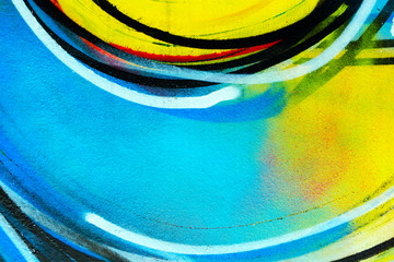 Urban wall -  colorful backdrop. Graffiti closeup. Abstract street art spray paint background. Wide...