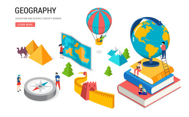Geography class, school, college lesson. Isometric design