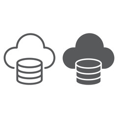 Cloud computing line and glyph icon, data and analytics, network sign, vector graphics, a linear pattern on a white background, eps 10.