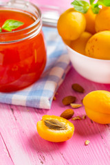 apricot jam fruit fresh brigh twooden background
