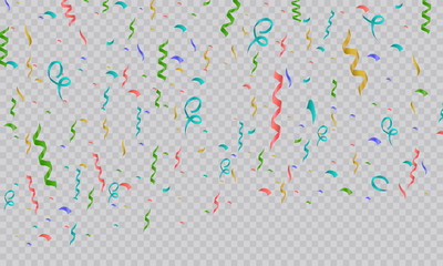 Colorful bright confetti isolated on transparent background. Festive vector illustration