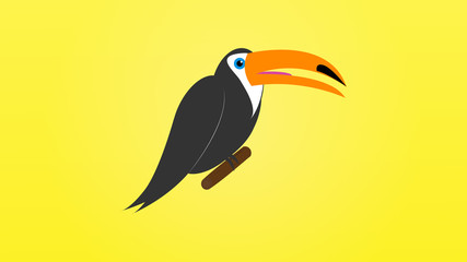 Naklejka premium Toucan bird cartoon character. Cute toucan flat vector isolated on white. South America fauna. Guinea pig icon. Wild animal illustration for zoo ad, nature concept, children book illustrating