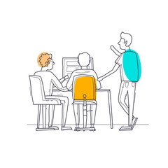 Teamwork, start-up, business, office life. Thin Line. Flat design vector illustration.