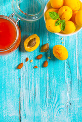 apricot jam fruit fresh brigh twooden background