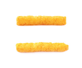 Single puffed cornmeal stick isolated