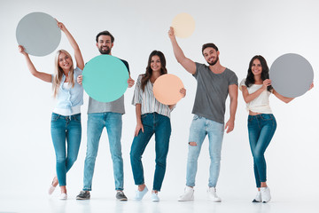 Group of young people on white background