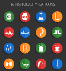 garden tools 16 flat icons