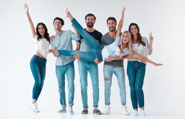 Group of young people on white background