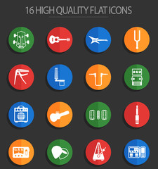 guitar and accessories 16 flat icons