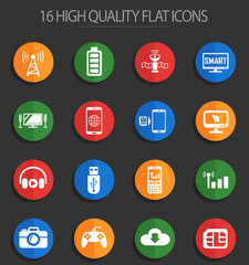 hi tech 16 flat icons