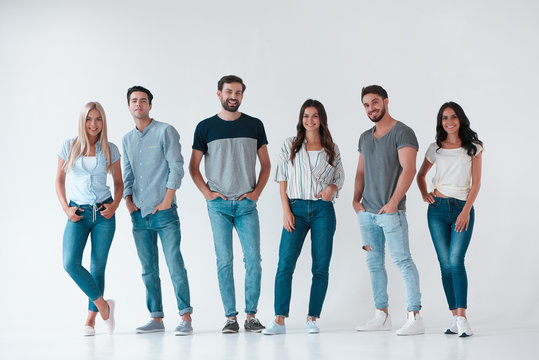 Group of young people on white background