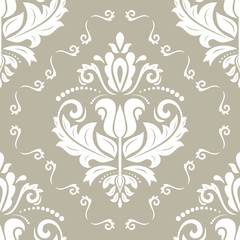 Classic seamless vector beije and white pattern. Damask orient ornament. Classic vintage background. Orient ornament for fabric, wallpaper and packaging