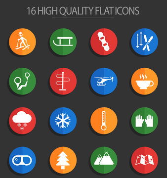 skiing 16 flat icons