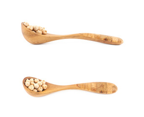 Spoon of chick peas isolated