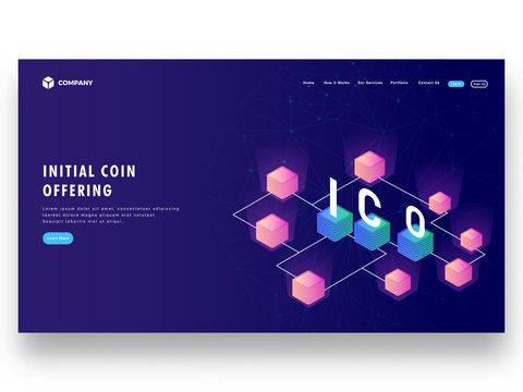 ICO (Initial Coin Offering) server or blocks connected with each other for crypto mining or virtual currency concept based landing page design.