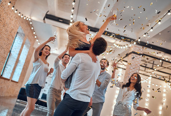 Group of young people having party