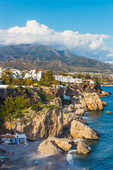 Fototapeta premium View of beautiful beach in Nerja, Costa del Sol, Andalusia, Spain