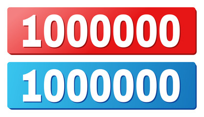 1000000 text on rounded rectangle buttons. Designed with white caption with shadow and blue and red button colors.