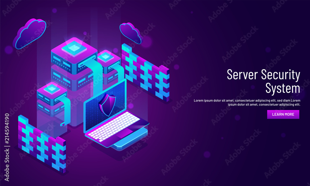 Canvas Prints server security system concept based landing page design with isometric illustration of servers and 