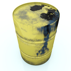yellow metal barrel oil old dirty isolated on white background, yellow waste bin oil tank