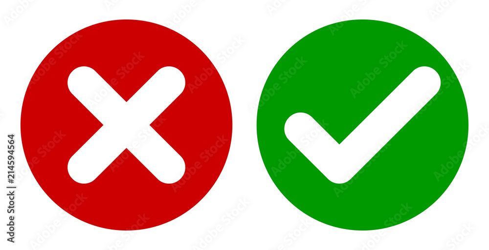 Poster Cross & Check Mark Icons, Flat Round Buttons Set. Vector EPS 10