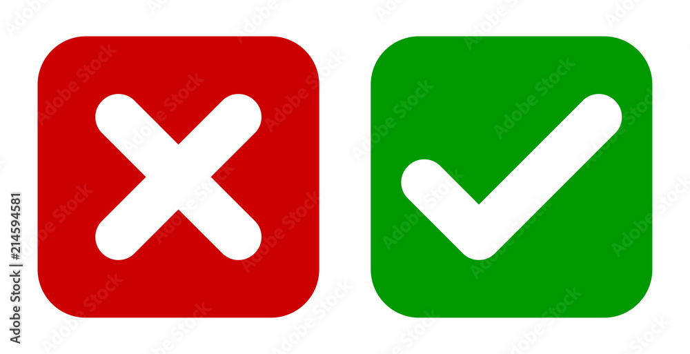 Poster cross & check mark icons, flat square buttons set. vector eps 10
