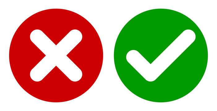 Cross & Check Mark Icons, Flat Round Buttons Set. Vector EPS 10