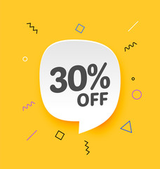 30% off, Flat sales Vector badges for Labels, Stickers, Banners, Tags, Web Stickers, New offer. Discount badge in yellow background