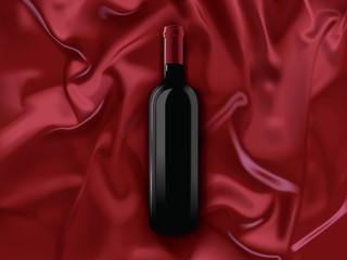 a bottle of red wine on a silk background
