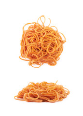 Pile of cooked tomato spaghetti isolated