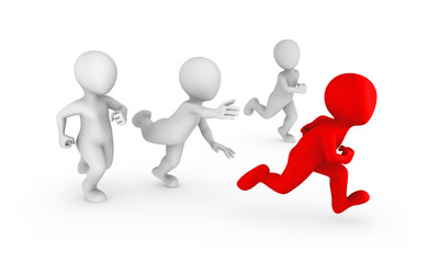 3d white people running with a red leader.