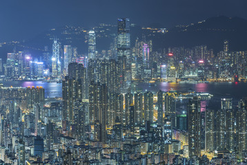 Fototapeta na wymiar Skyline of Hong Kong city at dusk