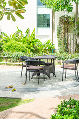 outdoor patio chair and table in garden