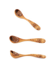 Spoon of chocolate pudding isolated