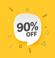 90% off, Flat sales Vector badges for Labels, Stickers, Banners, Tags, Web Stickers, New offer. Discount badge in yellow background