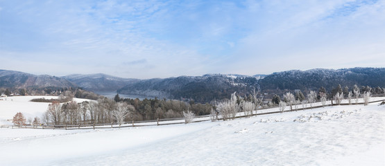 Slapy dam in Czech Republic. Winter panorama.