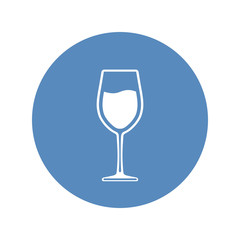 Wineglass with wine placed in blue circle. Vector icon.