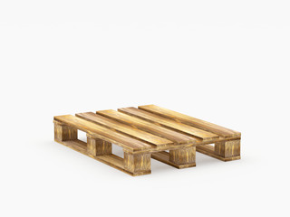 One brown wooden pallet isolated on white background. 3D illustration