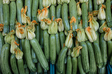 Zucchini with zucchini flowers market offering