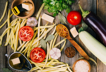 Rustic style composition of various vegetarian ingredients.