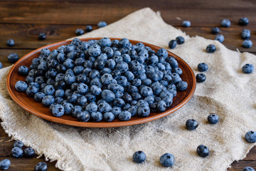 Fresh berries of blueberry on a plate. It can be used as a background