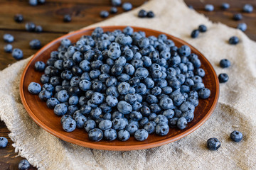 Fresh berries of blueberry on a plate. It can be used as a background