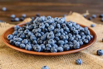 Fresh berries of blueberry on a plate. It can be used as a background