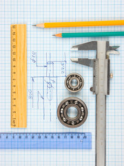calipers, bearing and square