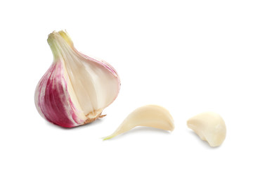 Fresh garlic on white background