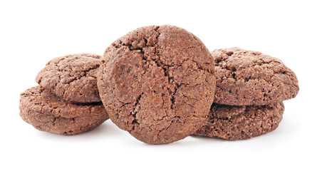 Delicious chocolate cookies on white background