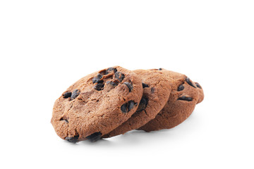 Delicious chocolate cookies on white background