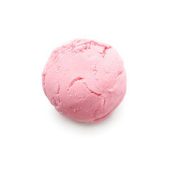 Tasty strawberry ice-cream ball on white background
