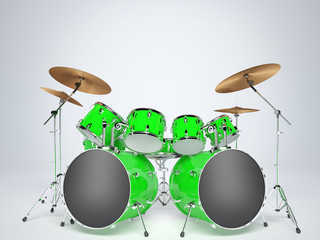 Fototapeta na wymiar Drum set green on a white background